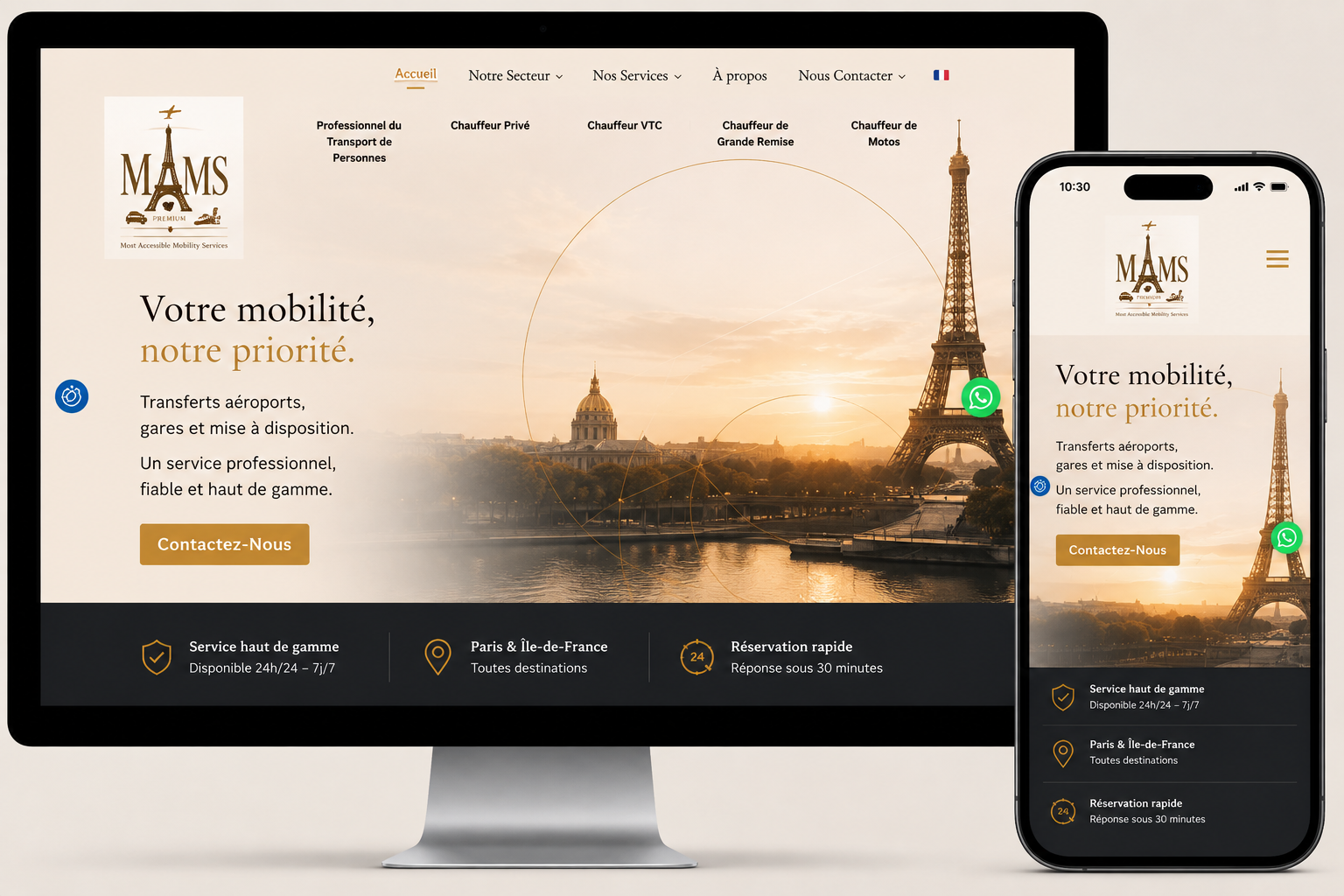 Site Mams Premium VTC réalisé par Queen Solutions